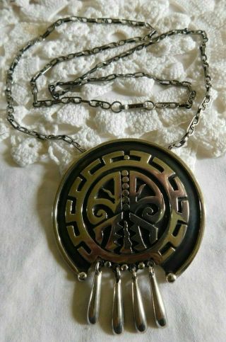 Maricela 925 Tasco Taxco Hecho Sterling Aztec Lrg Pendant Necklace 43 Grams