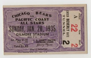 Chicago Bears Vs Pacific Coast All - Stars Vintage 1934/1935 Nfl Ticket Stub (la)