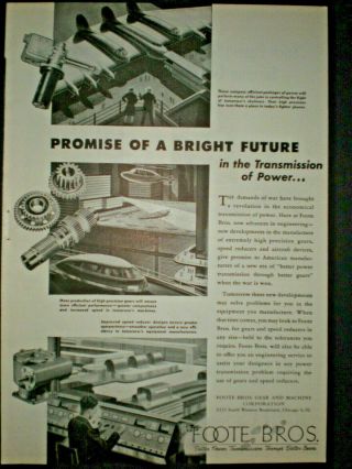 1944 Future Airplane Futuristic Car Vintage Foote Bros Gears Trade Art Print Ad