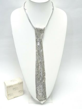 Vintage Whiting & Davis Silver Tone Mesh Tie Necklace 13 " Length