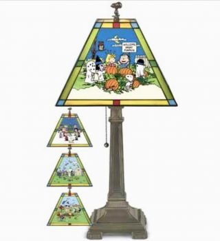 Rare Danbury Peanuts Snoopy Stained Glass Table Lamp Tiffany Style