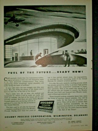 1944 Future Gas Station Futuristic Car Helicopter Vtg Houdry Trade Art Print Ad