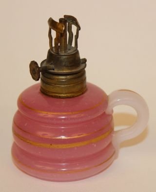 Rare Pink Opaline Tiny Miniature Finger Oil Lamp