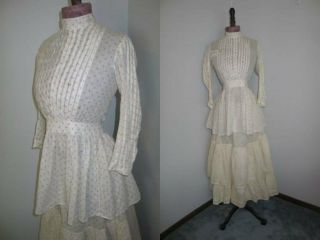 Antique Vintage C1800s Victorian Dress - 2 Piece - Red White Cotton Print - Stage Prop