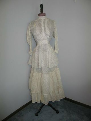 Antique Vintage c1800s Victorian Dress - 2 Piece - Red White Cotton Print - stage prop 2
