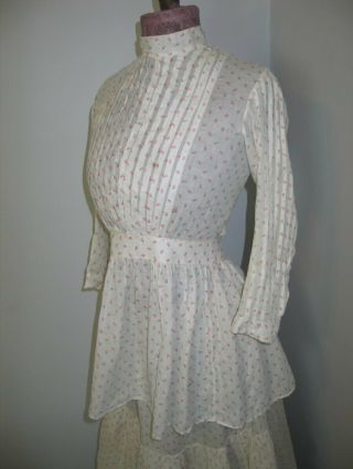 Antique Vintage c1800s Victorian Dress - 2 Piece - Red White Cotton Print - stage prop 3
