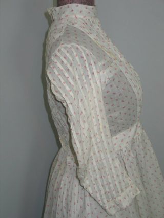 Antique Vintage c1800s Victorian Dress - 2 Piece - Red White Cotton Print - stage prop 8