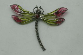 Hallmarked Sterling Silver Art Nouveau Dragonfly Pin Brooch Plique A Jour