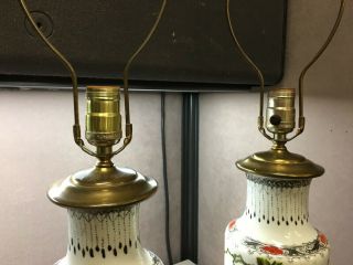 Vintage Chinese Porcelain lamps set of 2 Wood And Brass Bases Red Chop 3