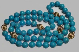 Ship: Gorgeous Vintage 15 " Old Chinese? Turquoise 10 Mm Bead Necklace