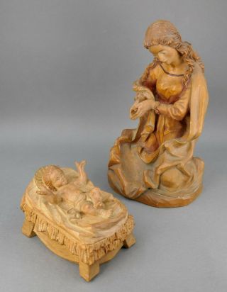 Fine Vtg Anri Karl Kuolt 8 1/2 " Carved Wood Christmas Nativity Mary & Baby Jesus