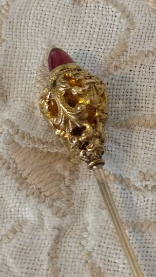 Antique Petite Victorian Filigree Stick - Hat Pin 14k Gold - Amethyst Gemstone