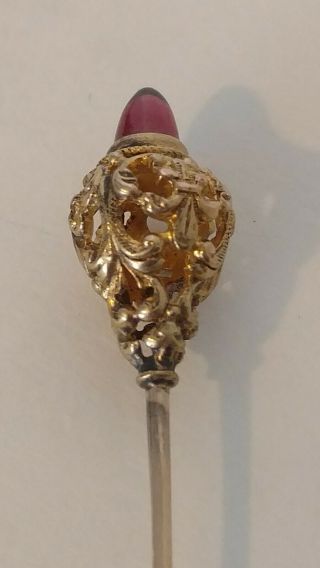 Antique Petite Victorian Filigree Stick - Hat Pin 14K Gold - Amethyst Gemstone 4
