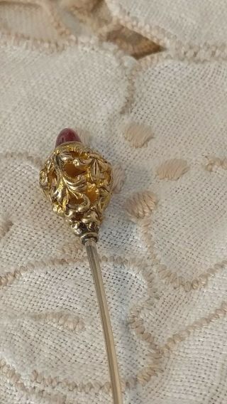 Antique Petite Victorian Filigree Stick - Hat Pin 14K Gold - Amethyst Gemstone 7