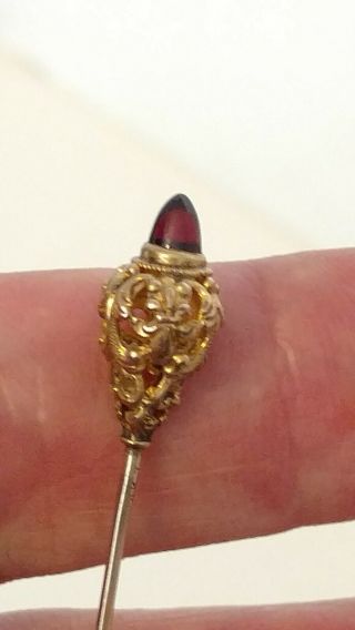 Antique Petite Victorian Filigree Stick - Hat Pin 14K Gold - Amethyst Gemstone 8