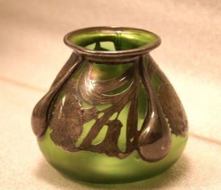 Alvin Mfg Co 999/1000 Fine Silver Overlay Green Glass Vase Art Nouveau Rare