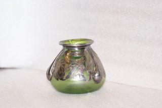 Alvin MFG Co 999/1000 Fine Silver Overlay Green Glass Vase Art Nouveau RARE 3