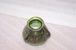 Alvin MFG Co 999/1000 Fine Silver Overlay Green Glass Vase Art Nouveau RARE 4