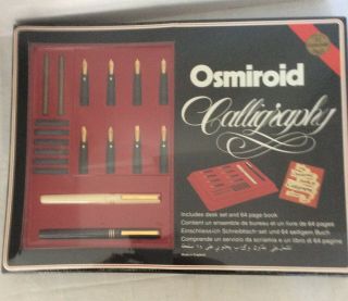 Vintage Osmiroid Calligraphy Set Of 8 22kt Gold Plated Nibs 2 Pens Book England