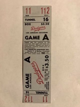 1959 National League Playoff Game 2 Full Ticket Milwaukee Braves La Dodgers Rare
