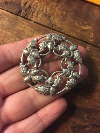 Vtg Danecraft Jewelry Sterling Silver Oak Leaf Acorn Brooch Pin Wreath
