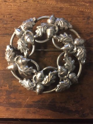 Vtg Danecraft Jewelry Sterling Silver Oak Leaf Acorn Brooch Pin Wreath 2