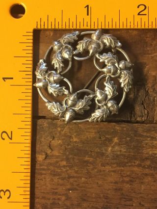Vtg Danecraft Jewelry Sterling Silver Oak Leaf Acorn Brooch Pin Wreath 5