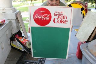 Vintage 1950s Coca Cola Soda Pop Restaurant Menu Gas Oil 28 " Embossed Metal Sign