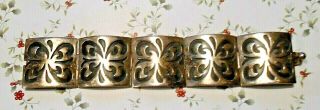 Vintage Wide Sterling Silver Hinged Panels Mayan Cuff Bracelet,  Mexico,  Signed