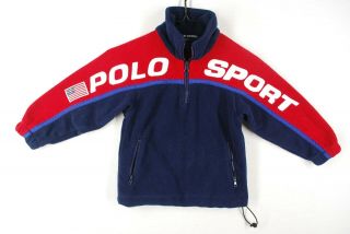 Vtg 90s Polo Sport Fleece Jacket Ralph Lauren Spellout Usa Youth Boys Toddler 4