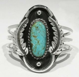 Large Wide Vintage Signed Navajo 61g 925 Silver Nevada 8 Turquoise Bracelet 6 "