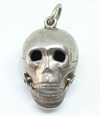 Rare Vintage Sterling Silver English Uk Moving Skull Head Charm Pendant Fob