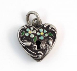 Vintage Walter Lampl Puffy Heart Key Lock Padlock Enamel Charm Sterling Silver