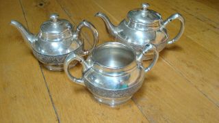 2 Reed & Barton Silver Plate Hotel Teapots 1 Sugar Bowl 1800s Art Nouveau 615