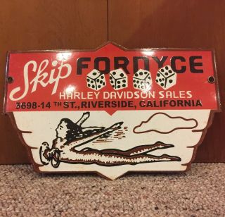 Vintage Skip Fordyce Hd Motorcycles Sales And Service Porcelain Advertising Sign