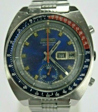 Seiko 6139 Pepsi 6040 Vintage Day Date Chronograph Automatic Watch Tachymeter
