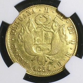 Republic of Peru 1854 Lima Gold 2 Escudos NGC VF - 30 Very Rare Only 5 Known 3