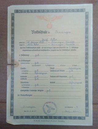 Rare 1943 German Wwii Document/report Card Reich Red Seal