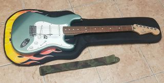 Rare 2000 Fender Mim Stratocaster Sage Green Metallic W/ Gig Bag & Strap