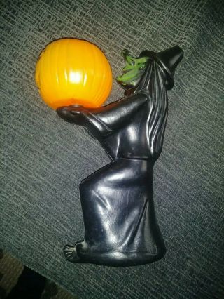 13 " Vintage Halloween Plastic Blow Mold Witch W/ Pumpkin Jack O Lantern