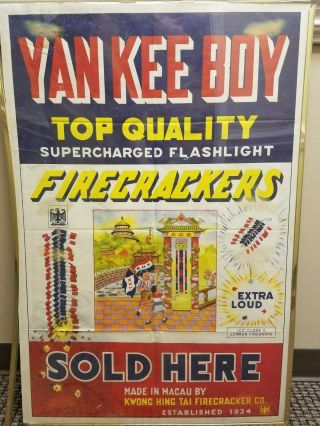 Vintage Chinese Firecracker Label Poster Yankee Boy 38x24 Hong Kong Macau