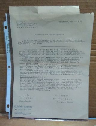 Orig 1933 German N.  S.  K.  O.  V.  Group Document.  German Soldier Veterans.  Heil Fuhrer