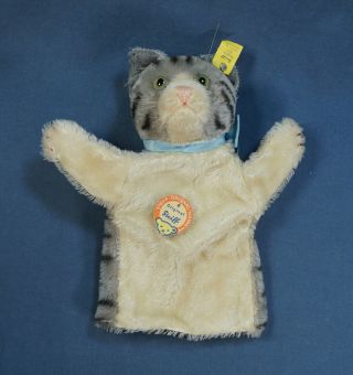 Vintage Rare Steiff Cat Hand Puppet 317 Tag,  Label 9”