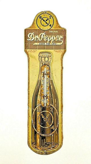 Vtg Embossed Dr Pepper Thermometer Tin Sign C.  1934 Good For Life 10 - 2 - 4