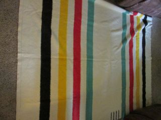 Vintage Hudson Bay England 70 X 90 Wool 4 Pt Blanket