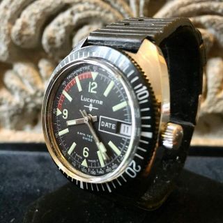Vintage Mens Lucerne 1960s Swiss Made Tachymeter Diver Winding Watch Serviced