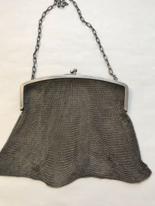 Antique.  800 Fine Silver Mesh Purse With Handle