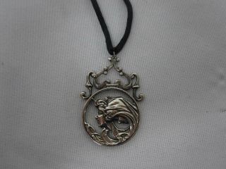 Vintage Sterling Silver Art Nouveau Sea Nymph Lady Pendant Necklace