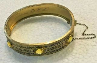 Vintage Leach & Miller (l & M) Citrine Gold Filled Etched Bangle Bracelet