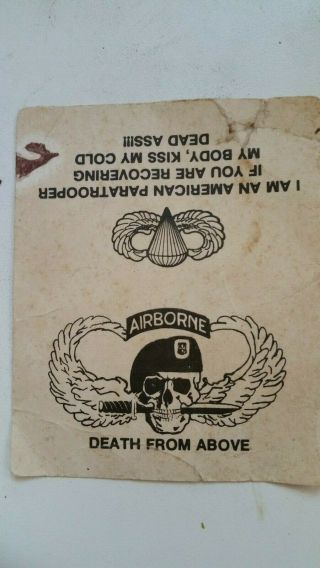 Wwii Paratrooper Calling Card " I Am An American Paratrooper.  "